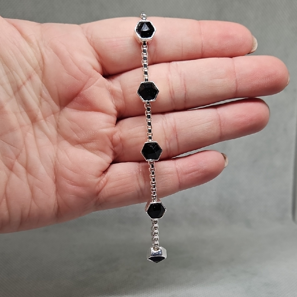 Elegant Black and Silver Hexagon Bracelet